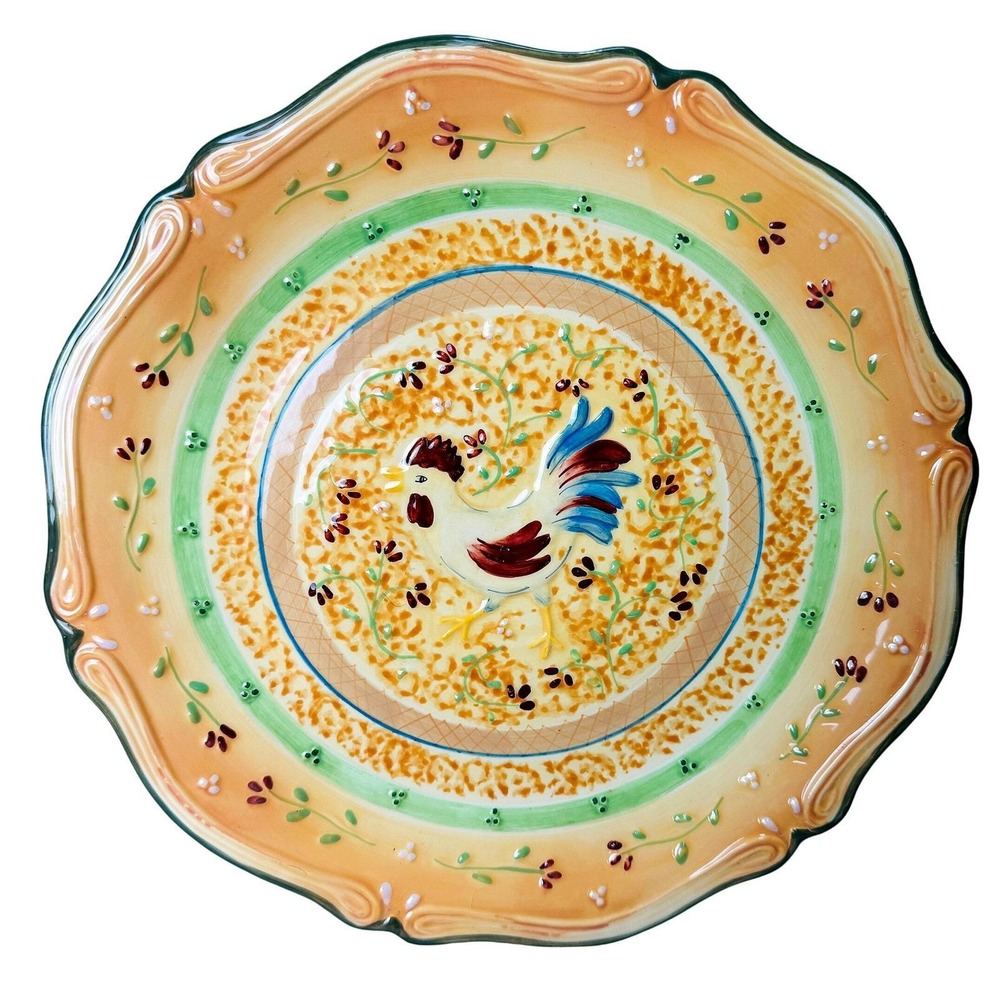 Rooster Plate Bella Casa by Ganz Ceramic Scalloped Cottage 11" Farmhouse Decor